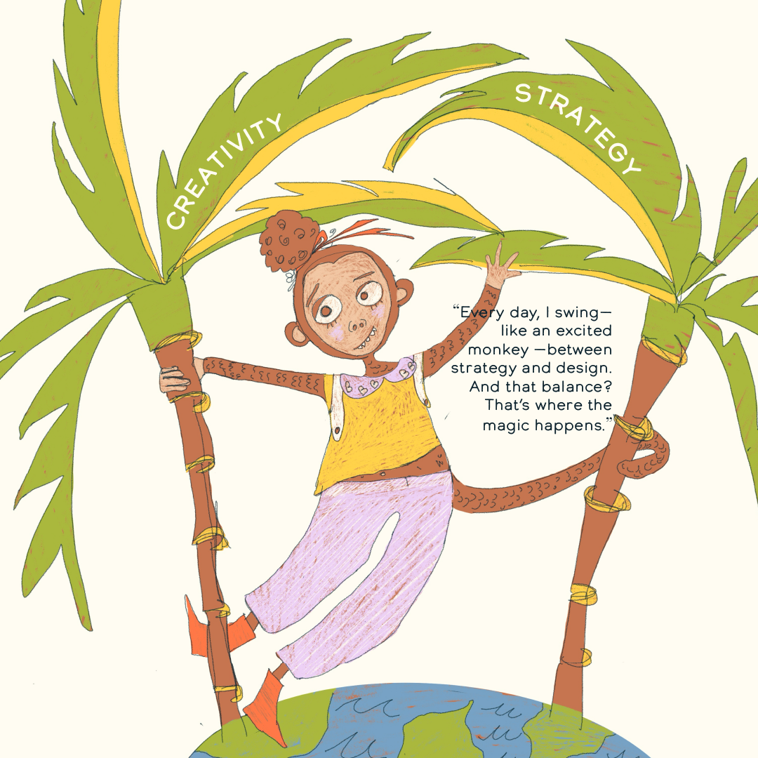 illustration by Hlawulani. monkey swinging on a branch .